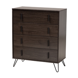 Baxton Studio Baldor Modern and Contemporary Dark Brown Finished Wood and Black Metal 4-Drawer Bedroom Chest Baxton Studio Baldor Modern and Contemporary Dark Brown Finished Wood and Rose Gold Finished Metal 4-Drawer Bedroom Chest